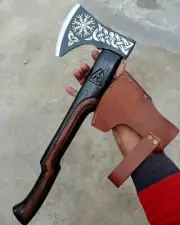 Custom Handmade High Carbon Steel Hunting Axe with Fantabulous Etching on Blade