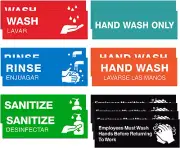 Wash Rinse Sanitize Sink Labels, Employee Must Wash Hands Signs Sticker