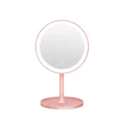 Supperstore LED Makeup Mirror Desktop Lighted Rechargeable Makeup Mirror LED Round Fill Light Makeup Table Mirror-Pink