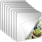 [JUNEBRUSHS] 8 Pack Self Adhesive Acrylic Mirror, 8 x 8 Inch Tiles,Flexible Plastic Mirror Sheets Wall Stickers,2MM Thick Frameless Small Mirror