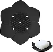 Grifito Silicone Soap Dish, Self Draining Flower Shape Silicone Shower Soap Dish, Soap Holder for Travel Soap Container for Shower Kitchen Bathroom Hotel (Black)