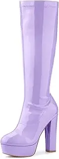 [Allegra K] Women's Patent Leather Platform Chunky Heel Knee High Boots
