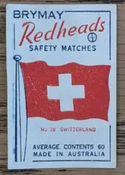 1957 Brymay Redheads Unused Label Flags Around the World #28 Switzerland NM.