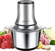[SOKANY] 800 W Electric Kitchen Chopper with 3L Stainless Steel Bowl, Multi Chopper with 2 Speed Levels, Meat Grinder with 4 Blades for Meat, Onions, Fruit, Vegetables