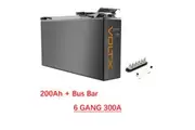 VoltX 12V 200Ah Slim Lithium Battery + Bus Bar M8 Power Distribution Terminal Block (6 GANG 300A Black)