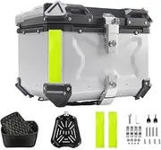 Motorcycle Top Box Aluminum Tail Box Motorcycle Trunk Rear Luggage Case Waterproof Motorbike Top Case Toolbox(X-45L-silver)
