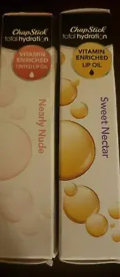 Lot of 2 - Chapstick Total Hydration Vitamin Lip Oil *Sweet Nectar & Nearly Nude