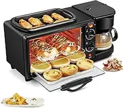 Breakfast Station Multifunctional Oven Electric 3 in 1 Household Breakfast Machine with Coffee Maker and Griddle for Family Breakfast Afternoon Tea Supper Black
