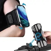 Detachable 360°Rotatable Running Cell Phone Holder with Earphone Bag for for Jogging Cycling, Universal Sports Armband Bike Phone Mount,Run + Bike Tie Connect Kit Fits All 4.5’'-7’'Smartphones