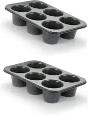 2-Piece Set - Jumbo Muffin Pan, Deep Non-Stick Carbon Steel for Home Bakers