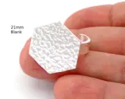 Hexagonal Hammered Adjustable Ring Blank - Shiny Silver Plated Brass 4946
