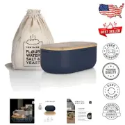 Minimalist Bread Box with Ventilation – Bamboo Cutting Board & Linen Bag Inside