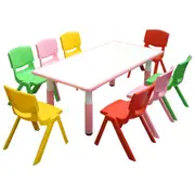 120x60cm Kids Pink Height-adjustable Whiteboard Drawing Table & 8 Mixed Chairs Set