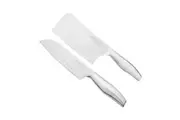 Gourmet Kitchen 2 Piece Stainless Steel Chef Knife Set - Santoku & Clever - Silver