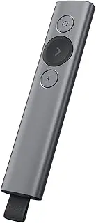 Logitech Spotlight Wireless Presentation Remote, 2.4 GHz and Bluetooth, USB-Receiver, Digital Laser Pointer, 30-Meter Operating Range, Dual Connectivity, Timer, PC/Mac/Android/iOS - Grey