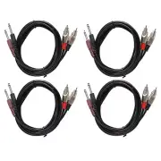 4-Pack 8ft 2-1/4in (6.3mm) Mono Male Cable to 2-RCA Male Audio Speaker Cables