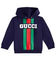[Gucci Kids] Gucci Kids Gucci Web cotton jersey hoodie Y 8 blue