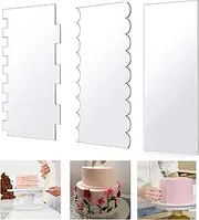 Pack of 3 Clear Acrylic Cake Scraper Smoother Cake Scraper Cake Spatula Cream Spatula Cake Icing Decorating Comb Cake Baking Accessories for Various Shapes of Cake Edges (3 Styles)