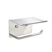 Ozoffer Toilet Paper Roll Stainless Steel Holder Storage + Phone Shelf Silver