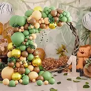 Yamibobo 165pcs Sage Green Brown Balloon Garland Kit Jungle Safari Woodland Balloon Arch with Sage Green Dark Brown Beige Gold Matte Balloons for Jungle Party Safari Birthday Decorations