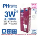 [喜萬年]含稅 PHILIPS飛利浦 LED 3W E14 黃光 全電壓 尖頭清面 仿鎢絲燈 蠟燭燈_PH520480