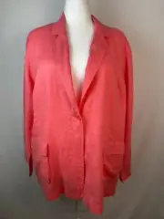 Eileen Fisher NWT Size 2X 100% Irish Linen Blazer Peony Orange Spring Office Wea