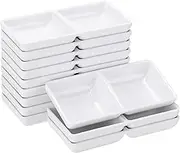 sourcing map 12Pcs MF Square Dipping Bowls, Small White Side Dish Bowls with 2 Compartment Divided Seasoning Plate Soy Dishes for Condiment Desserts Home BBQ Party Picnic Restaurant