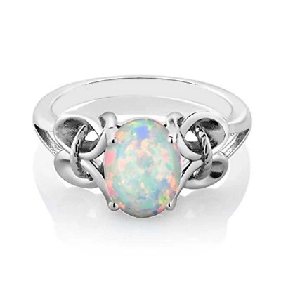 1.00Ct Oval Shape 100% Natural Australian Opal Women's Ring In 14KT White Gold
