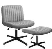 ALFORDSON Ergonomic Armless Criss-Cross Desk Chair with Ottoman Stool, Channel-Tufted Mid-Back Design, Adjustable Height & Tilt, Swivel, 180kg Max, Xavi Fabric Grey Office Chair
