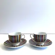 2) Colorful Pinwheel Baum Bros Formalities Espresso Demi-tasse Cups & Saucers