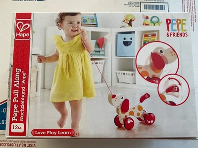 Hape Pepe & Friends Wooden Pull Along Dog w/Original Box Toddler Children's Toy
