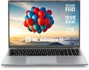 BIGASUO 16" Laptop Computer, 16GB DDR4 RAM 1TB SSD, Quad-Core N100 SLIVER