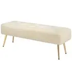 44 Inch Modern Ottoman Bench, Upholstered Faux Fur Fabric Large Sherpa-white