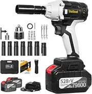 Max 980N.m Electric Impact Wrench Cordless Power Screwdriver 1/2 Inch Socket + 2 x 30000 Li Battery Includes Complete Accessories