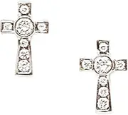 [JewelryWeb] 925 Sterling Silver Rhodium Plated CZ Simulated Diamond Medium Religious Faith Cross Screw Back Earrings 11x7mm Stud Earring for Women