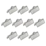 200Pcs Ribbon Crimp Clamp Ends 10mm Cord End Clasp for DIY Craft Silver Tone
