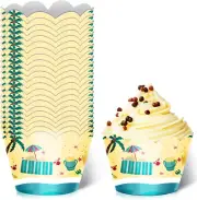 24Pcs Dessert Cupcake Wrappers Pick for Ice Cream Hot Summer Hawaii Beach The...