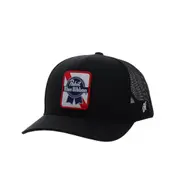 Beers Pabst Blue Ribbon Classic Logo Patch Snapback Hybrid Bill Trucker Hat Black