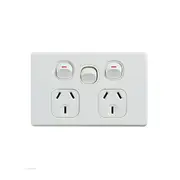 Elegant Double Power Point 250V 10A With Extra Switch Horizontal Pack