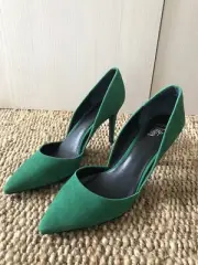 Wittner “Rumaze” Bright Dark Green Suede Leather Pointed Toe High Heel Shoes-40