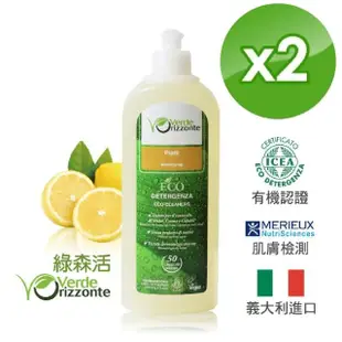 【義大利 綠森活】高效能濃縮洗碗精 2入 500ml/瓶X2(有機認證 去污芳香 好沖洗不殘留 敏弱肌適用)