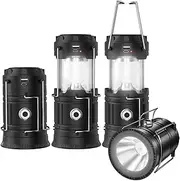 2025 Upgrade Solar Powered Camping Lantern, Flashlights Charging for Phone, USB Rechargeable LED Camping Lantern, Collapsible & Portable for Emergency, Hurricanes, Power Outage, Storm (Black*2)