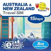 eSim Devices Only | Happy 5G eSim Australia & New Zealand 15Days Unlimited Data Travel eSim | 8GB of 5G High-Speed Data Then 128kbps | Support iPhone & Android Devices | No Need Registration