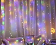 String curtain fairy lights multicolor 8 modes 9.8' x 6.5' 10 copper wire string