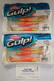 2 BERKLEY SALTWATER GULP 4" PADDLESHAD SOFT PLASTIC LURES FIRETIGER GFPS4-FT