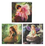 Beautiful Set Of 3 Fairyland Angel Child Girls Mdf Block Shelf Sitter Wall Art