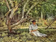 Oil painting Nettie-Reading-Theodore-Robinson-oil-painting woman in landscape