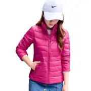 Nevenka Womens Lightweight Puffer Jacket Winter Stand Collar Short Coat-Rose Red