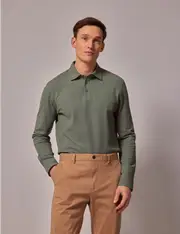 Hawes & Curtis Green Mercerised Cotton Polo Shirt | Long Sleeve Size: Medium