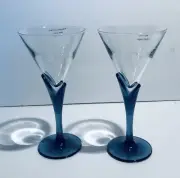 2 Bormioli Luigi CV Courvoisier Cognac Blue Stem Cristal Glass Italy Barware